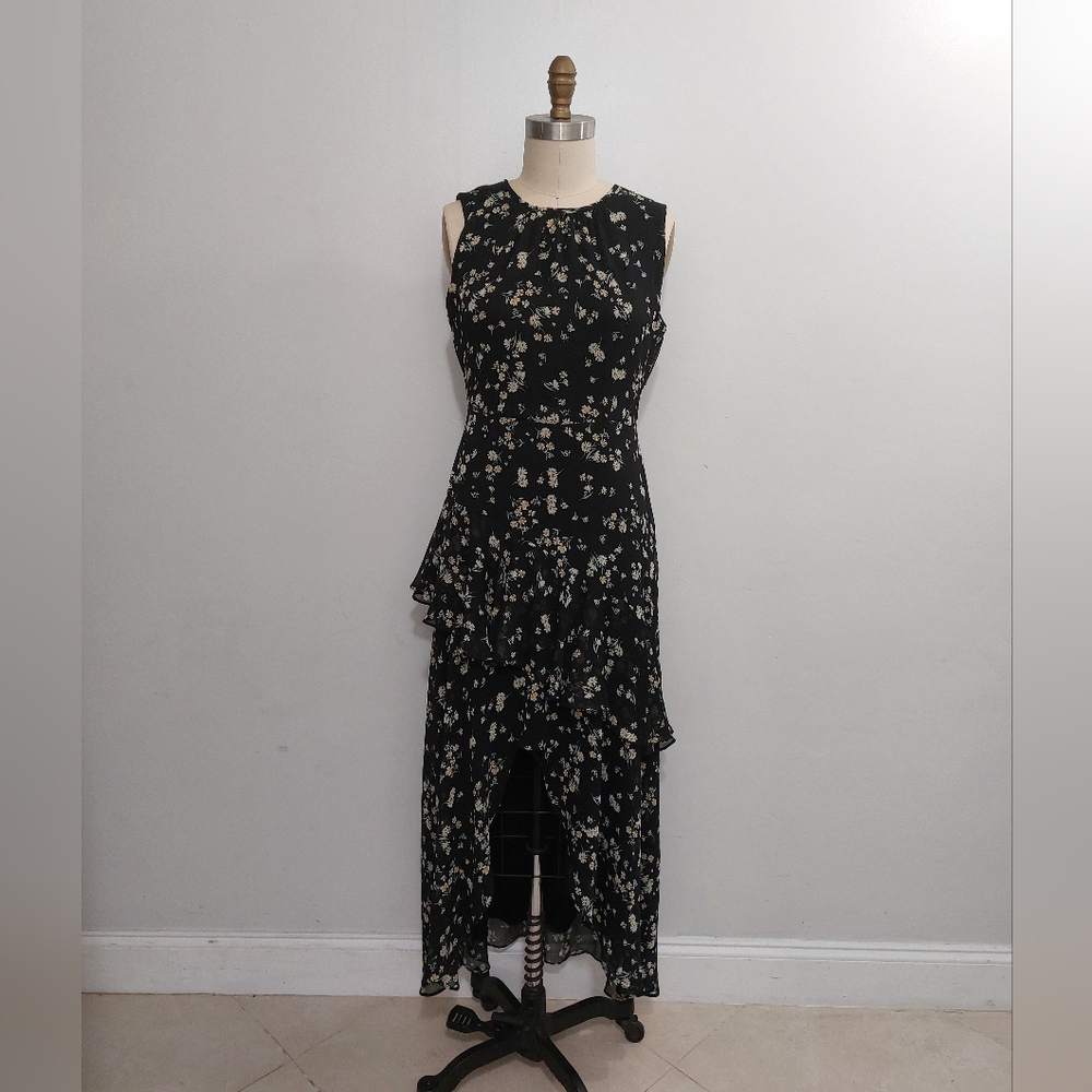 Karl Lagerfeld Black Floral Asymmetrical Dress